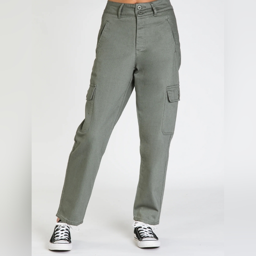 Harlow Size 27 HIGH-RISE CARGO PANT khaki green cotton twill button fly